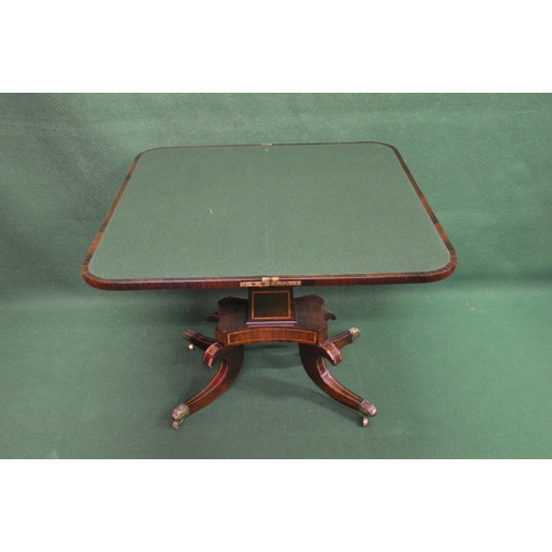 33 - 19th century rosewood crossbanded D shaped fold over card table the top opening to reveal baized pla... 