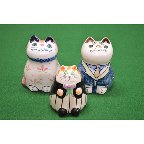 347 - Set of three Rye Pottery Joan De Bethel figures of cats having no distinguishing marks on bases