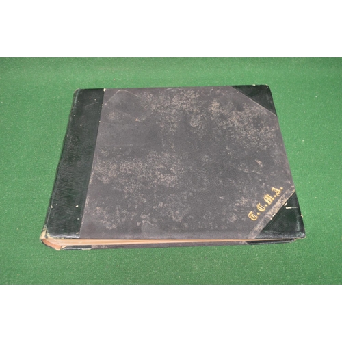 381 - Photograph album having green leather binding containing thirty four school and sport related pictur... 