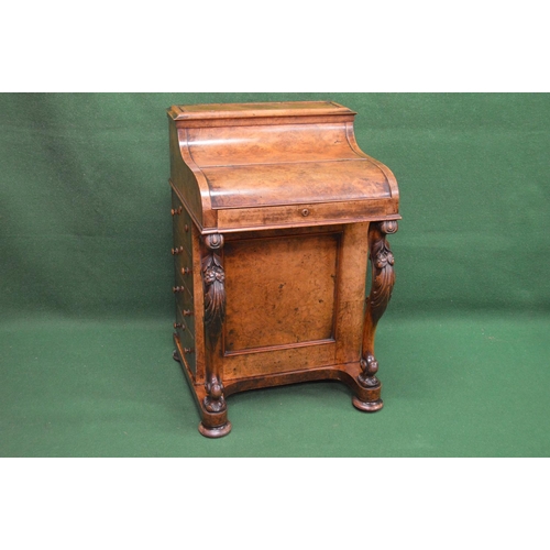 39 - 19th century walnut Davenport desk the top opening to reveal fitted interior and supported on carved... 