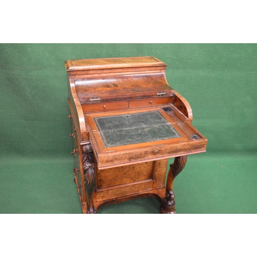 39 - 19th century walnut Davenport desk the top opening to reveal fitted interior and supported on carved... 