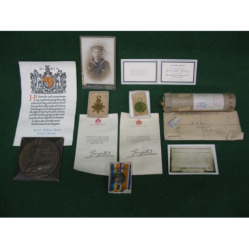 411 - William Wood First World War death penny contained in card sleeve together with commemorative scroll... 