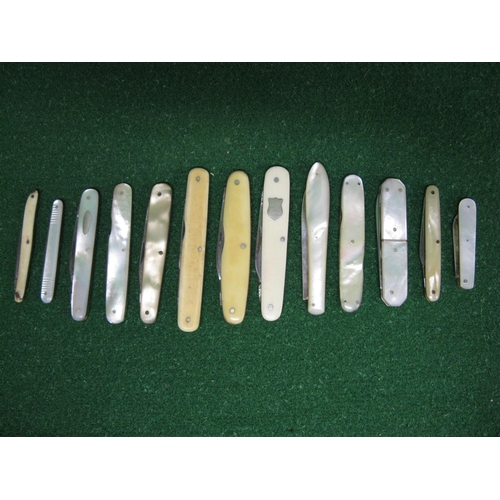 412 - Group of thirteen silver and steel bladed folding fruit knives