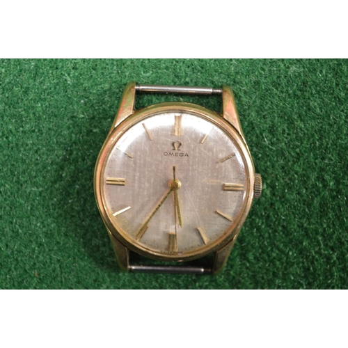 421 - 9ct gold cased Omega gentleman's wrist watch having silvered dial with gilt metal hour markers and g... 