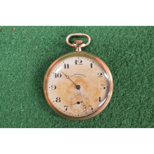 422 - Sir John Bennett Limited, London, 9ct gold cased pocket watch having white dial with black numerals ... 