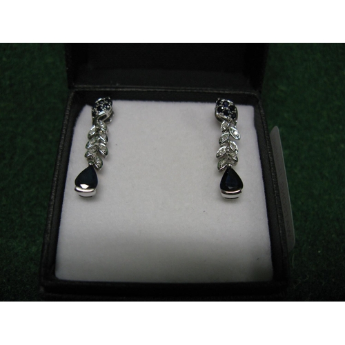 427 - Pair of 9ct white gold diamond and sapphire set drop earrings (3gms gross)