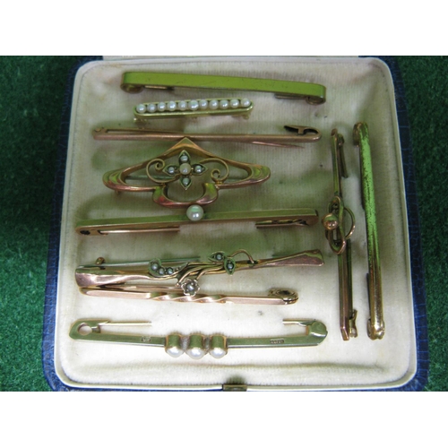 432 - Group of ten gold and other bar brooches, some being set with pearls