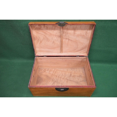 45 - 20th century camphor wood chest having side carrying handles and brass clasp, the top opening to rev... 