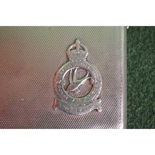 463 - Silver cigarette case having engine turned decoration and bearing the logo for Torpedo Bomber Squadr... 