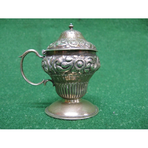 468 - Silver embossed mustard pot, marked for Birmingham and bearing the makers initials JV