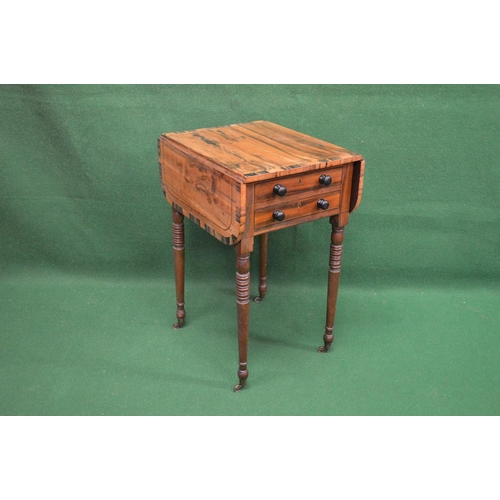 63 - 19th century rosewood work table having two drop flaps and two small drawers with knob handles, stan... 