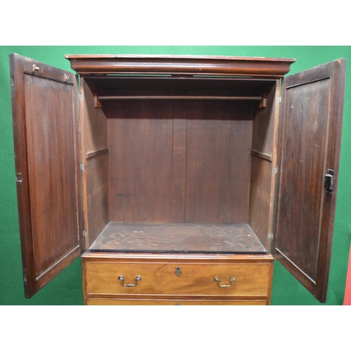 79 - 19th century mahogany linen press the top having two panelled doors opening to reveal converted inte... 