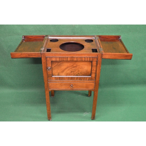 8 - Georgian mahogany enclosed wash stand the top opening to reveal sectioned interior over single door ... 