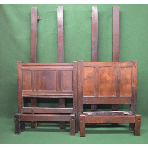 81 - Two oak panelled single bed frames having dowed joints - 36.25