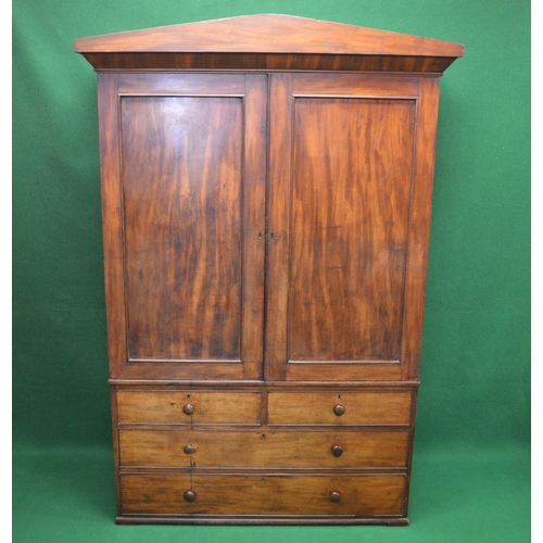 82 - 19th century mahogany linen press the top having two panelled doors opening to reveal four pull out ... 