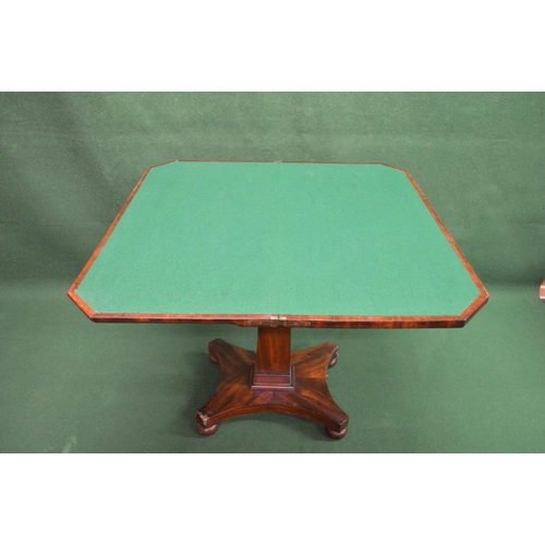 9 - 19th century mahogany foldover card table the top having cut corners opening to reveal green baized ... 