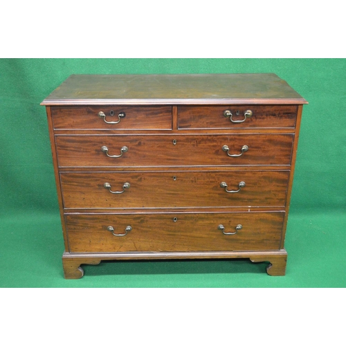 97 - 19th century mahogany chest of drawers having two short and three long graduated drawers with brass ... 