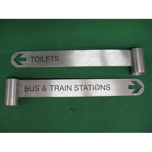 104 - Two heavy stainless steel double sided finger post signs to comprise: Bus & Train Stations and Toile... 