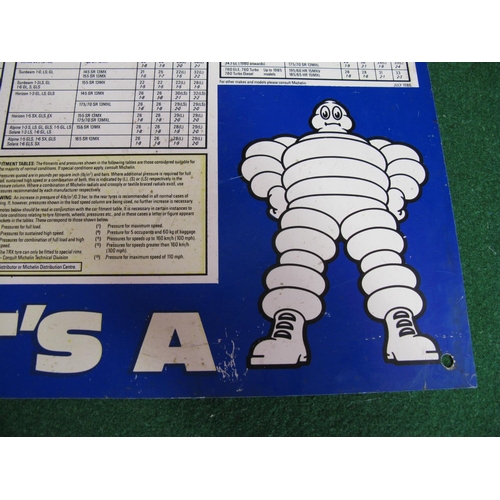 111 - 1980's plastic Michelin tyre pressure forecourt wall chart featuring a Bibendum bottom right - 24.5