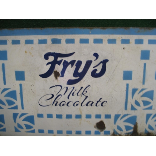 118 - Possibly part of a shop frieze, blue and white patterned enamel panel with Fry's Milk Chocolate repe... 