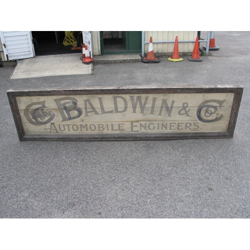 126 - Large and heavy bespoke wooden sign for Chas Baldwin & Co. Automobile Engineers - 10'6