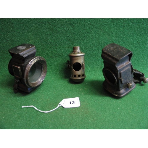 13 - Bicycle or early motorcycle front and rear oil lamps, one marked for Demon - Birmingham - 5