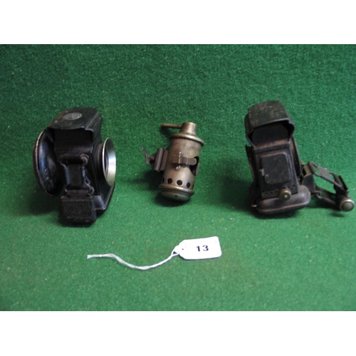 13 - Bicycle or early motorcycle front and rear oil lamps, one marked for Demon - Birmingham - 5