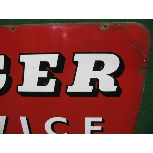 132 - Large enamel sign for Singer Service A Rootes Product, black shaded white letters on a red ground - ... 