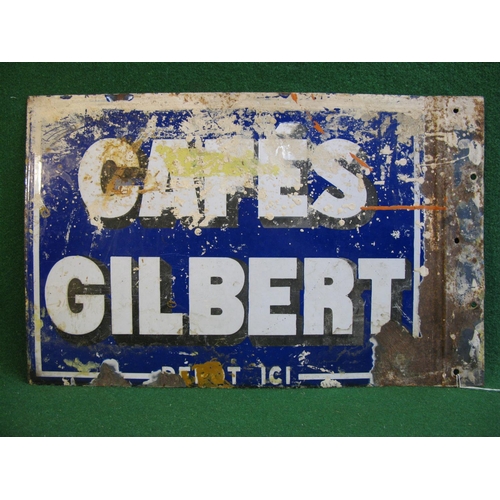 138 - Flattened double sided enamel sign for Cafe's Gilbert Depot Ici, black shaded white letters and bord... 