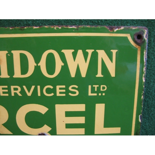 142 - Rare local double sided enamel sign for Southdown Motor Services Ltd Parcel Agent, pale yellow lette... 