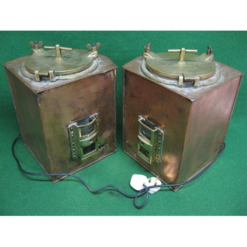 153 - Pair of large brass and copper Port and Starboard ships lanterns now with 40 volt domestic light fit... 