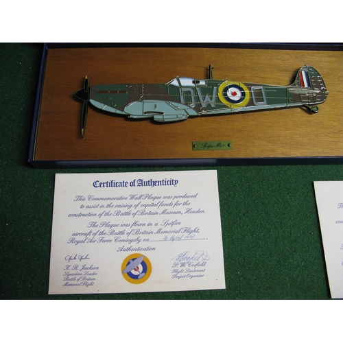 157 - Three boxed commemorative wall plaques of a Lancaster MkI, Spitfire and a MkI Hurricane produced as ... 