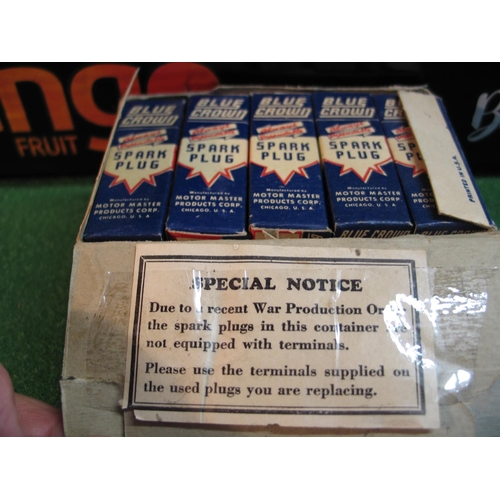 16 - Box of assorted new old stock spark plugs from NGK, Unipart, Blue Crown (wartime production), AC, Ch... 