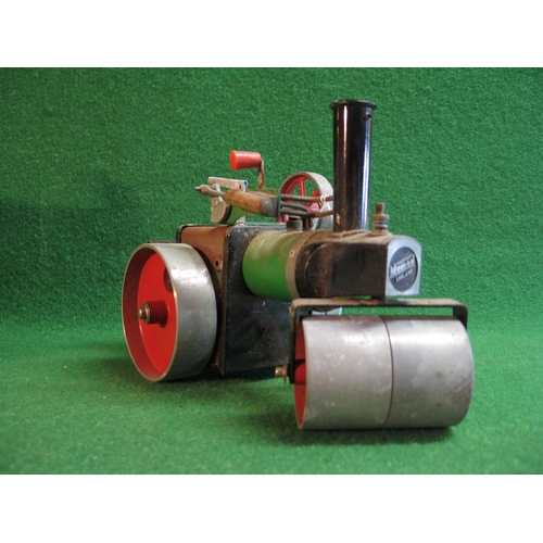 211 - Mamod steam roller with spirit burner, steering column, funnel and box, playworn