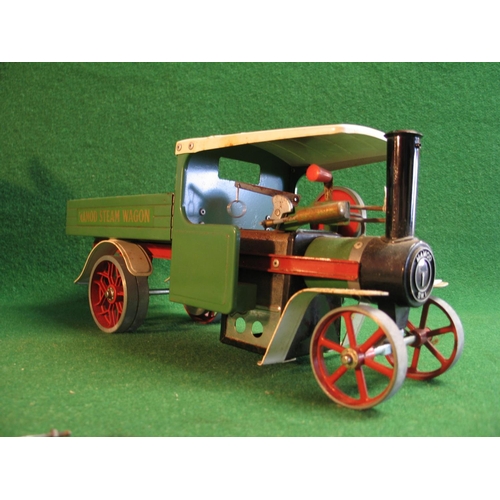 214 - Mamod steam wagon with spirit burner, steering column with extension and box (safety valve and drive... 