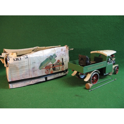 214 - Mamod steam wagon with spirit burner, steering column with extension and box (safety valve and drive... 