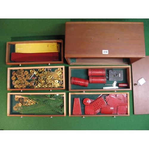 218 - Quantity of Meccano parts stored in a lockable five drawer wooden box - 18