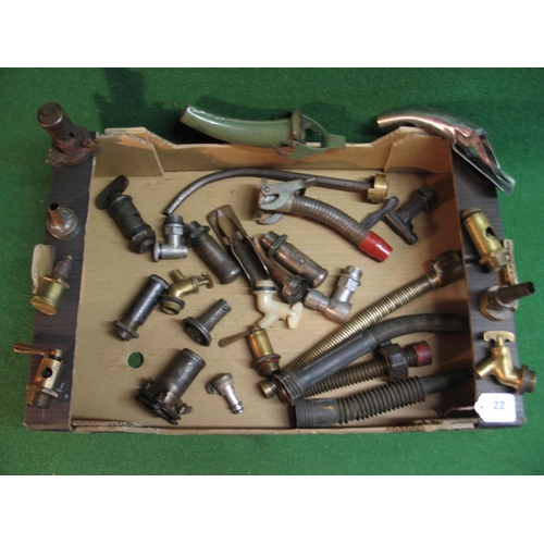 22 - Box of assorted fuel can spouts, taps, valves etc