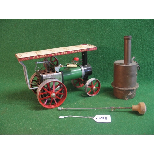 230 - Garage find Mamod steam tractor with steering column (bunker and burner are missing) together with a... 