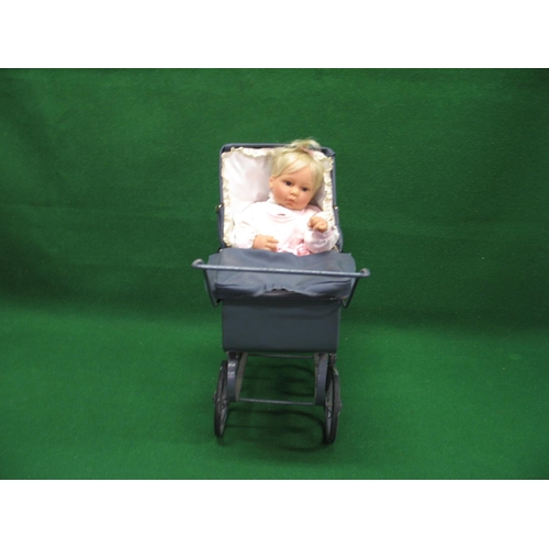 258 - 1950's/1960's possibly Triang metal dolls pram which has been repainted in blue/grey - 29