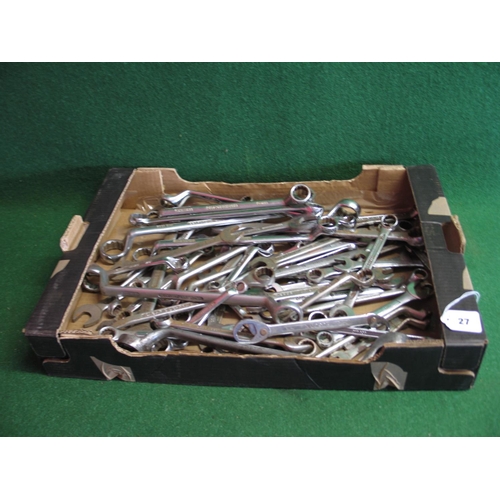 27 - Box of approx sixty assorted ring and open ended spanners Made In England, Spain, Germany, India, Ta... 