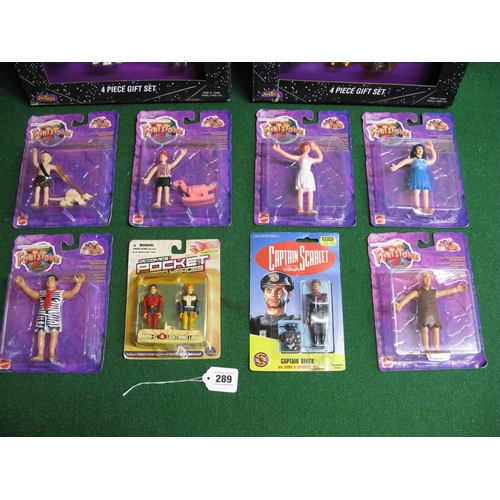 289 - All six 1994 Mattel plastic Flintstones figures, a DC Comics Pocket Super Heros, Captain Black and t... 