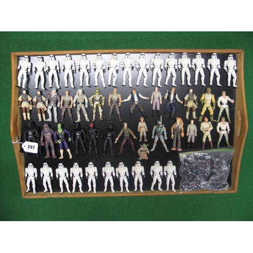 297 - Tray of approx fifty two loose 1995 Star Wars Episode 1 figures together with a bag of weapons