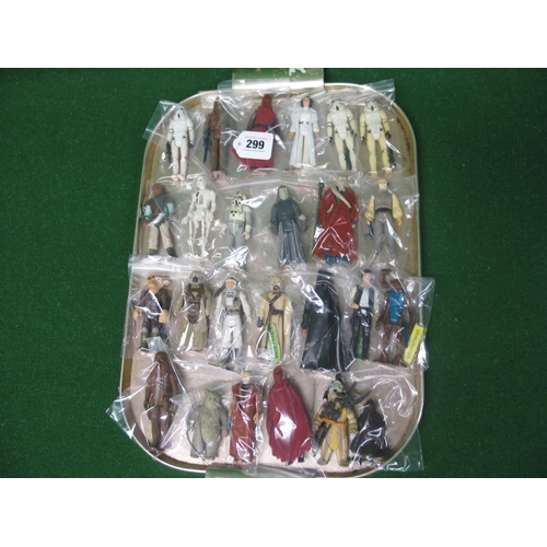 299 - Tray of approx twenty five 1970's/1980's Star Wars figures to include some weapons and cloaks, conta... 