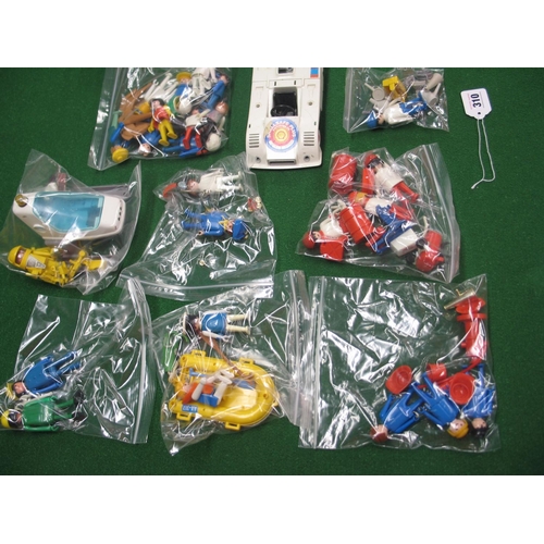 310 - Box of assorted 1970's/1980's Playmobile items to include: racing car, motorcycle, boat trailer, din... 