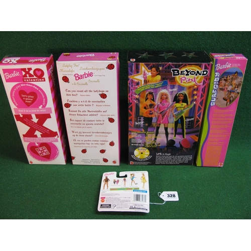 328 - Barbie: four boxed 1990's/2001 dolls, an unopened Dressy Shoes pack and a Pool 'N Spa (in tatty box)... 