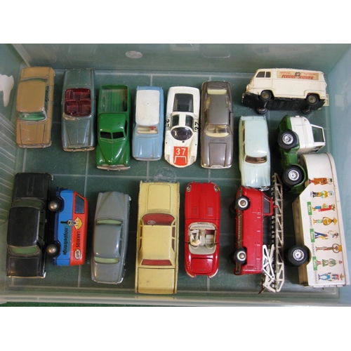 329 - Mixed lot of approx fifteen diecast and plastic model vehicles from: Tekno, Norev, Politoys, Solido,... 