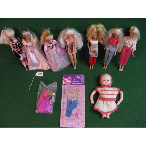 333 - Eight loose dolls marked as follows: two for Mattel Barbie 1966 and 2009, two Mattel, one Simba and ... 