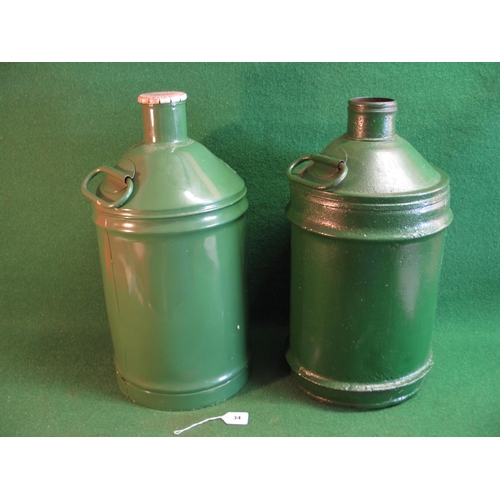 34 - Two large conical topped oil drums with wide necks, one embossed Castrol Motor Oil and has '10.75' a... 