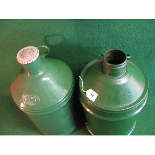 34 - Two large conical topped oil drums with wide necks, one embossed Castrol Motor Oil and has '10.75' a... 